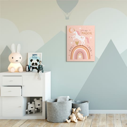 Stupell Industries You Are Magical Inspirational Pink Unicorn Rainbow Canvas Wall Art